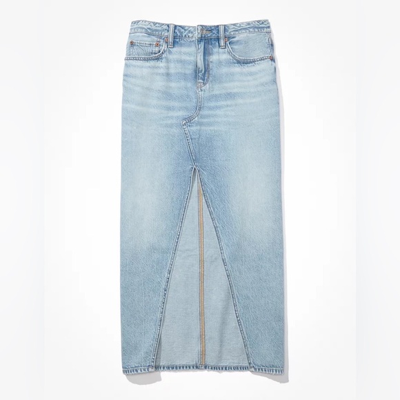 American Eagle Women’s Light Blue Denim Maxi Skirt with Front Slit - Size 00 - Picture 3 of 12